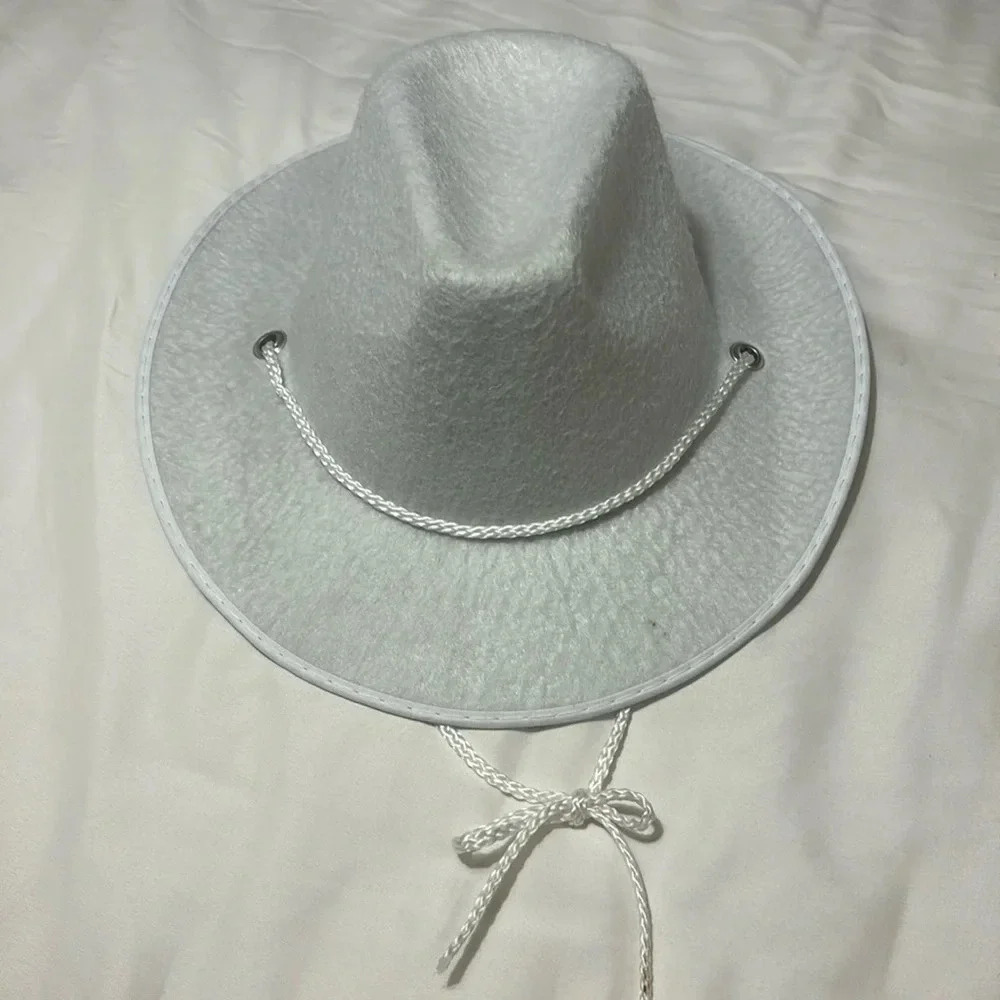 Cowboy/Cowgirl white Hat with String Tie